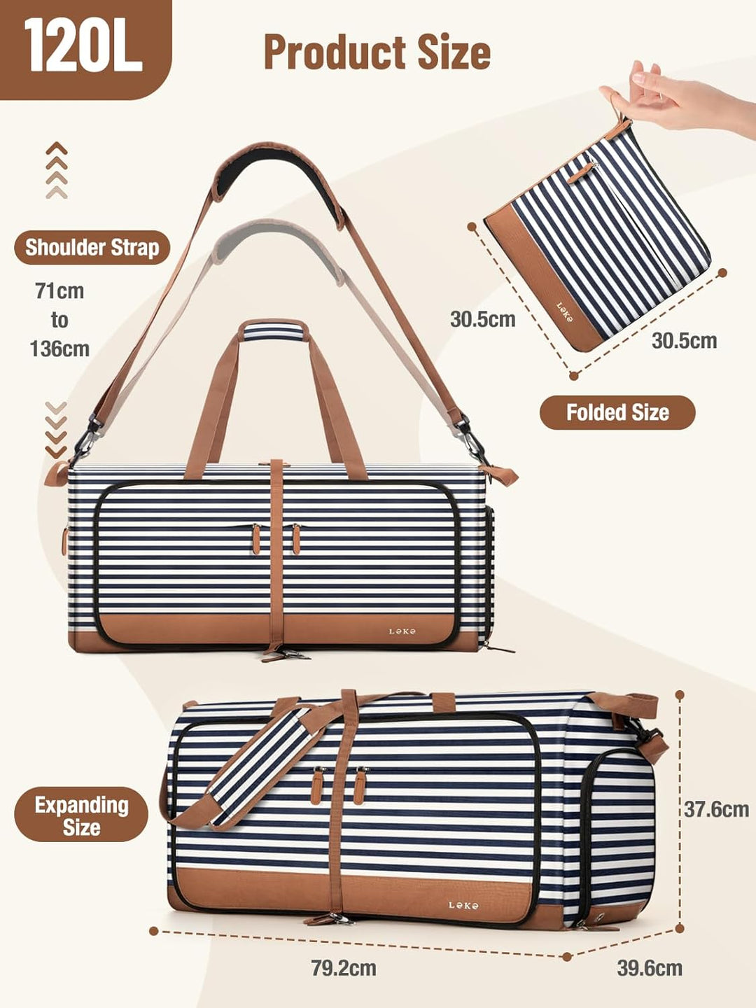 Lekesky Reisetasche Damen Grosse 120L mit Schuhfach, Faltbare Reisetasche Weekender Damen Kliniktasc