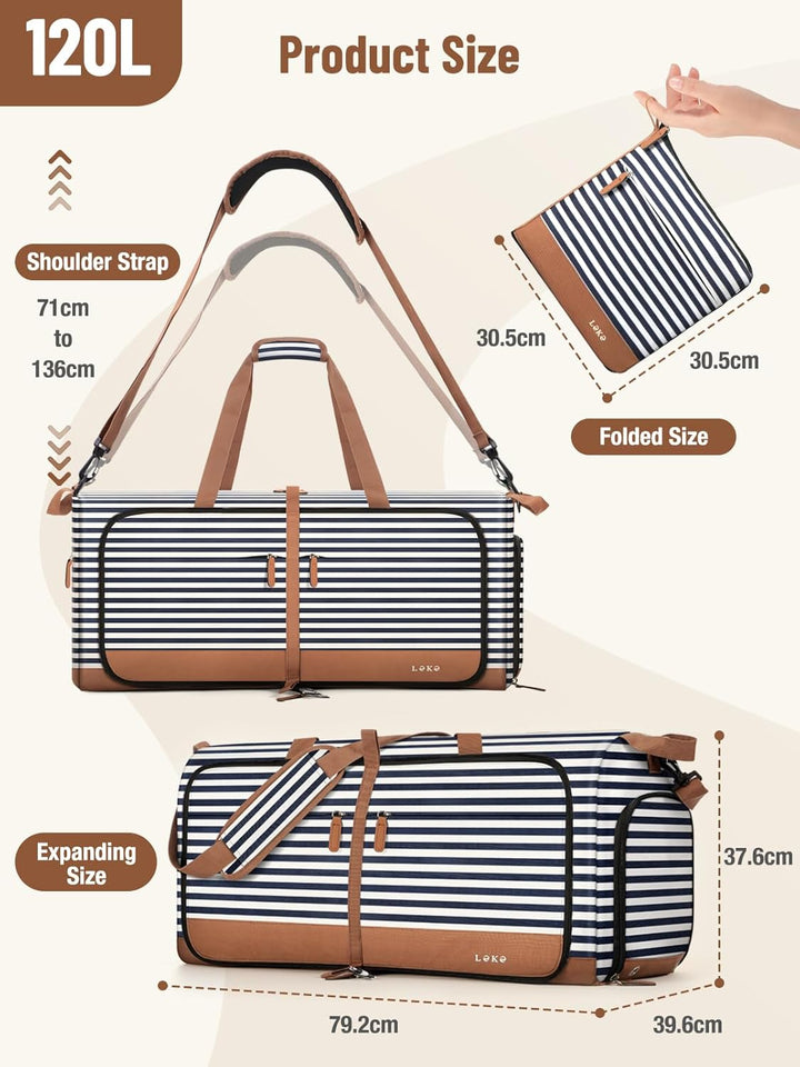 Lekesky Reisetasche Damen Grosse 120L mit Schuhfach, Faltbare Reisetasche Weekender Damen Kliniktasc