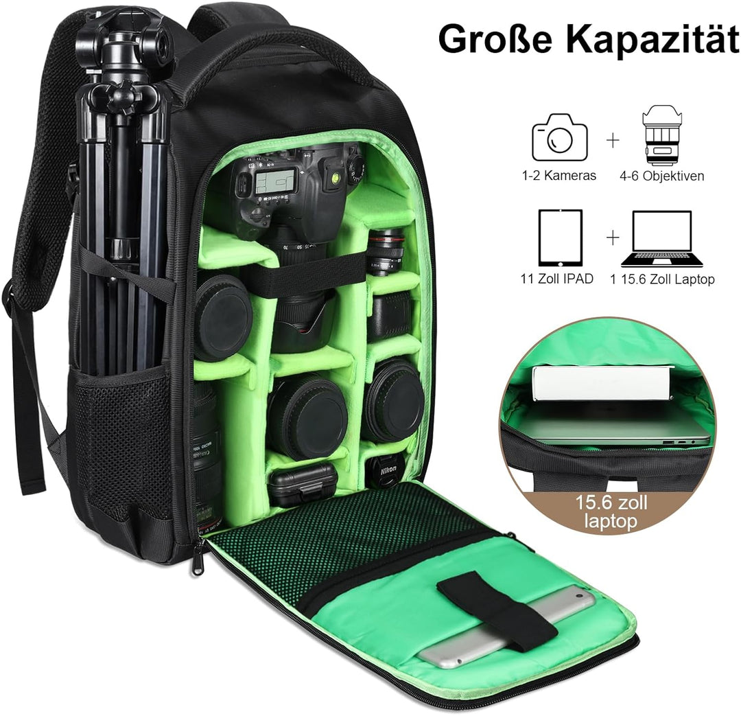 BERTASCHE Kamerarucksack DSLR SLR Wasserdicht Fotorucksack mit 15,6 Zoll Laptopfach Gross Kameratasc