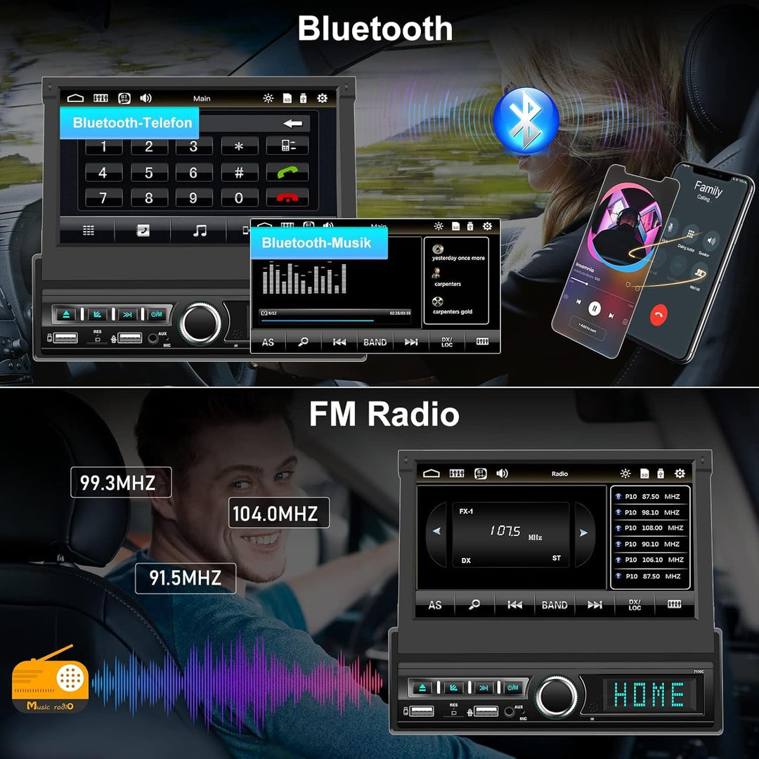 CAMECHO 1 Din Carplay/Android Auto/Mirror Link Autoradio mit 7 Zoll Automatisch Ausfahrbares Touchsc