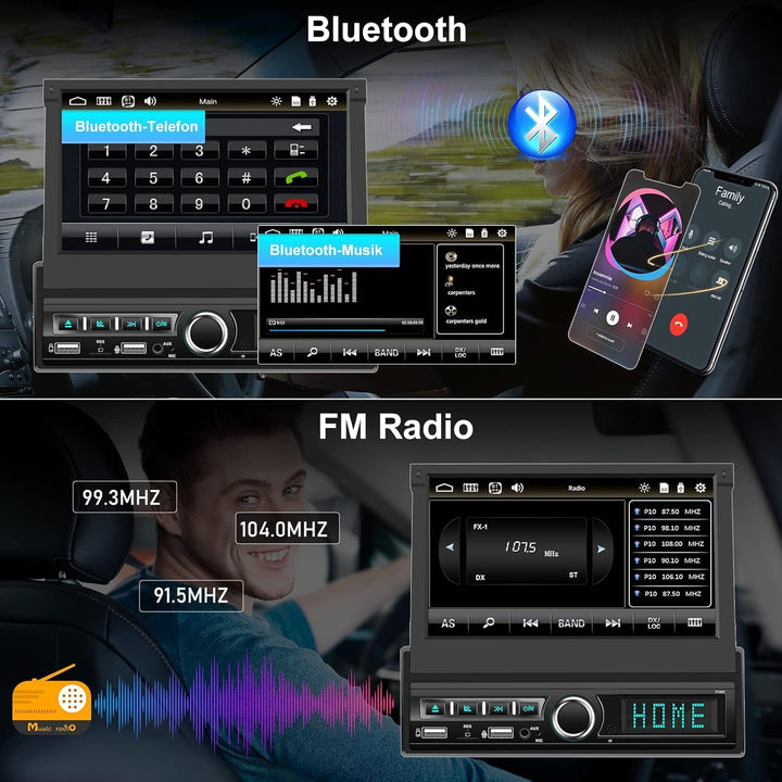 CAMECHO 1 Din Carplay/Android Auto/Mirror Link Autoradio mit 7 Zoll Automatisch Ausfahrbares Touchsc