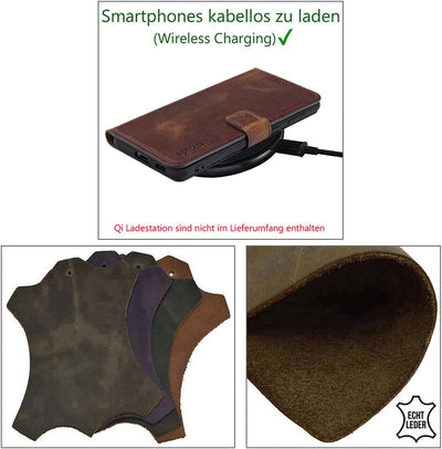 Suncase Book-Style Hülle kompatibel mit Samsung Galaxy S23 5G Leder Tasche (Slim-Fit) Lederhülle Han