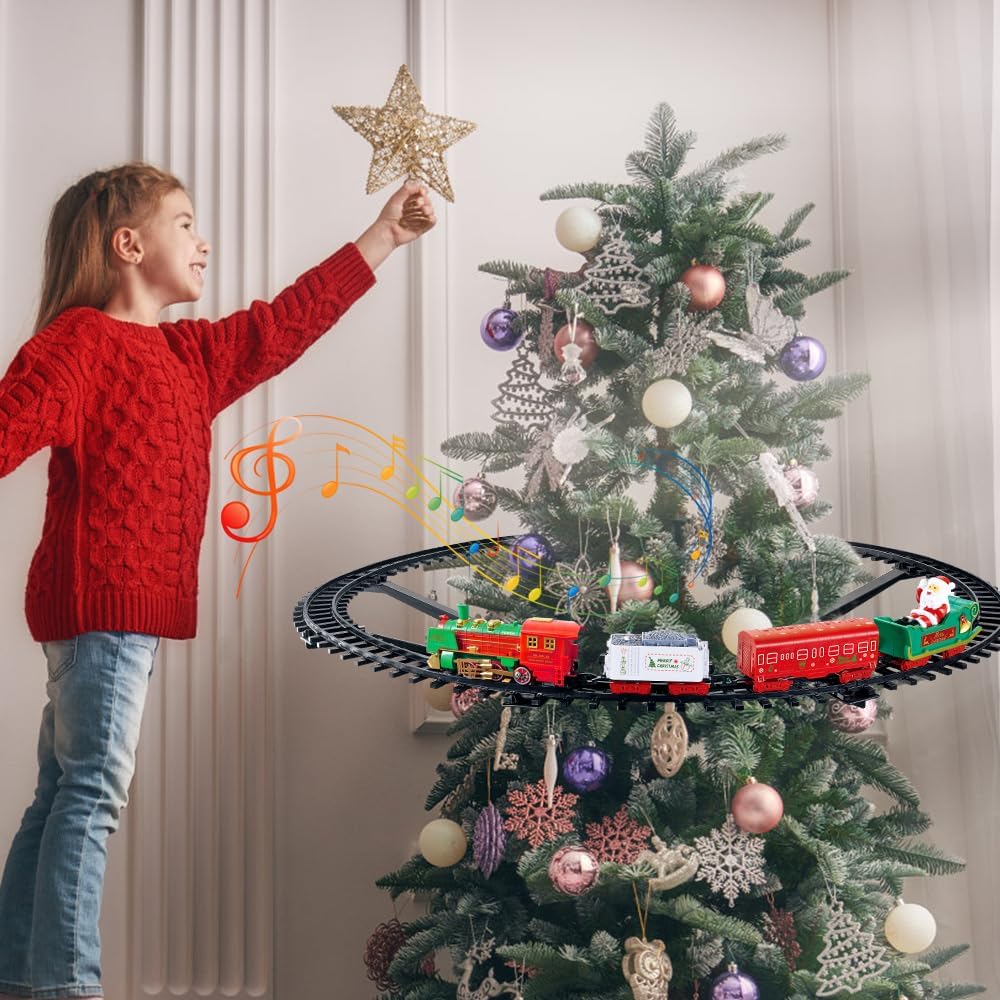 VATOS Hängendes Weihnachtszugset – Weihnachtszugspielzeug mit Licht und Sound für Jungen und Mädchen