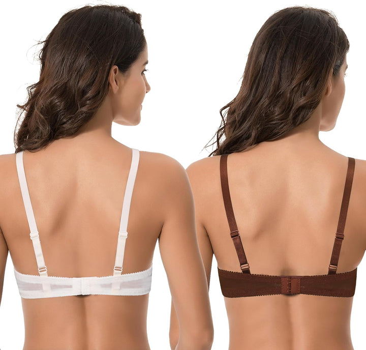 Curve Muse Damen Leicht gepolstert in Übergrösse Vollständige Abdeckung Bügel Spitzen-BH-2PK 75C Cre