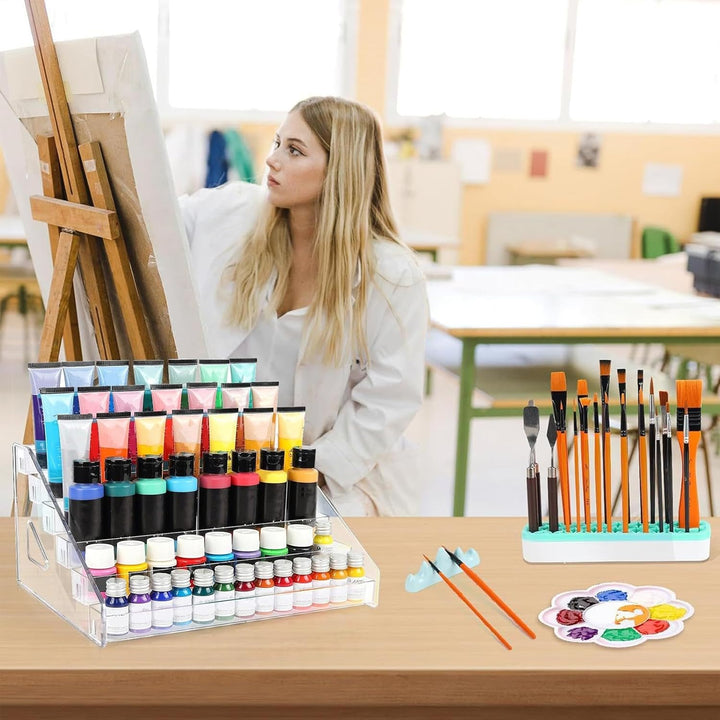 Paint Storage Rack, Transparent Paint Bottle Holder, Space-Saving Design With Brush Rack, Clear Craf