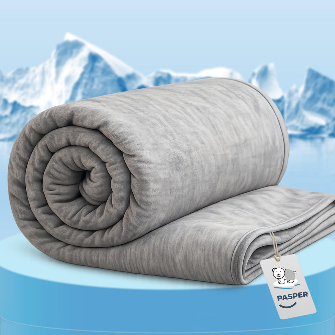 Pasper Kühldecke 200 x 220 cm - Sommerdecke selbstkühlend - Q-max < 0.43 - Kuscheldecke Grau - dünne