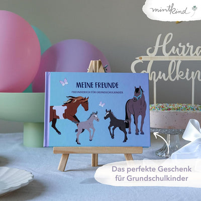 mintkind® „Meine Schulfreunde“ Freundebuch Schule Mädchen und Jungen Pferde Design | Freundschaftsbu