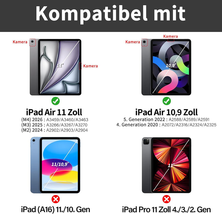 aoub Hülle mit Tastatur für iPad Air 11 Zoll 2025 M3/2024 M2, Kompatibel mit iPad Air 7./6./ 5./ 4.