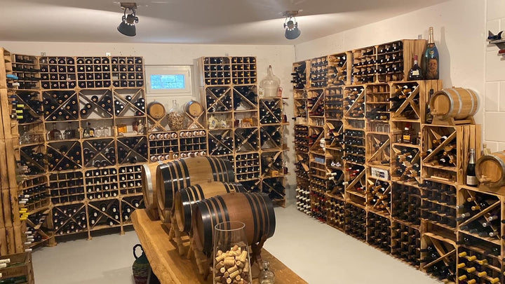 Kistenkolli Altes Land geflammtes Weinregal Holz 16er Masse 40x40x27cm Regalkiste Flaschenablage Win