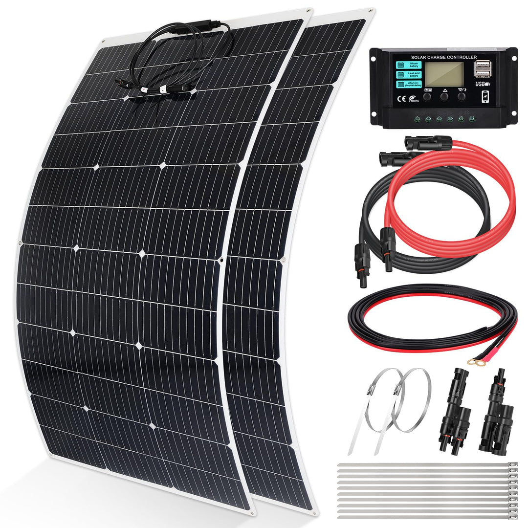 【240W 12V Flexibel Solarpanel Kit】DERUXI 2x120W Flexibles Solarmodule+30A Laderegler+Y Solarstecker+