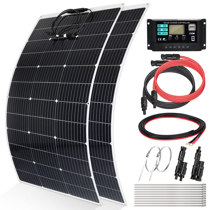 【240W 12V Flexibel Solarpanel Kit】DERUXI 2x120W Flexibles Solarmodule+30A Laderegler+Y Solarstecker+