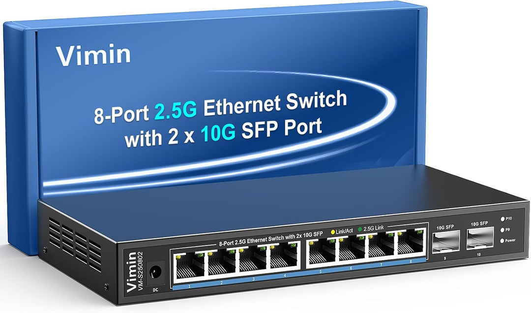 10-Port 2,5G Unmanaged Netzwerk Switch, 8X 2,5Gbase-T Ethernet Ports, 2X 10G SFP+, 120Gbps Switching