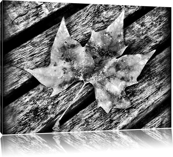 Pixxprint kleines Herbstblatt auf Holz als Leinwandbild/Grösse: 100x70 / Wandbild/Kunstdruck/fertig