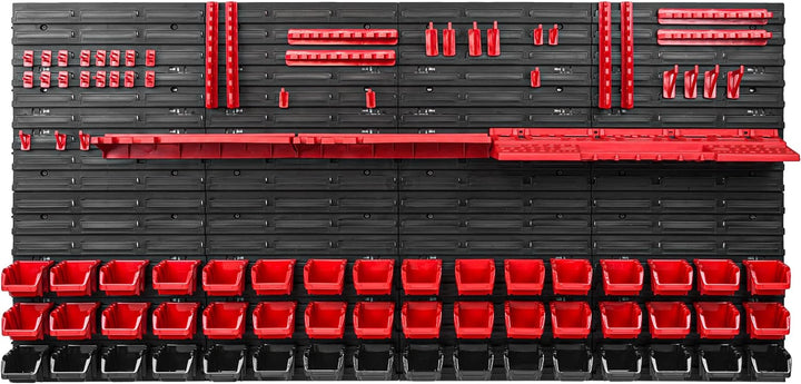 Lagersystem Werkstattregal | 156 x 78 cm | 48 stck. Box | Wandregal mit Werkzeughalterungen und Stap