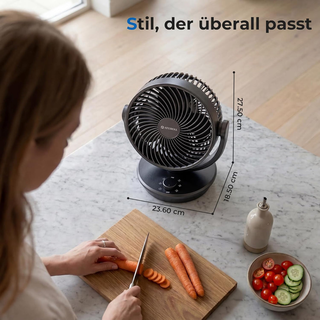Ateroll Ventilator Leise, Tischventilator, 3D Turbo-Luftzirkulator mit 3 Geschwindigkeitsstufen, 130