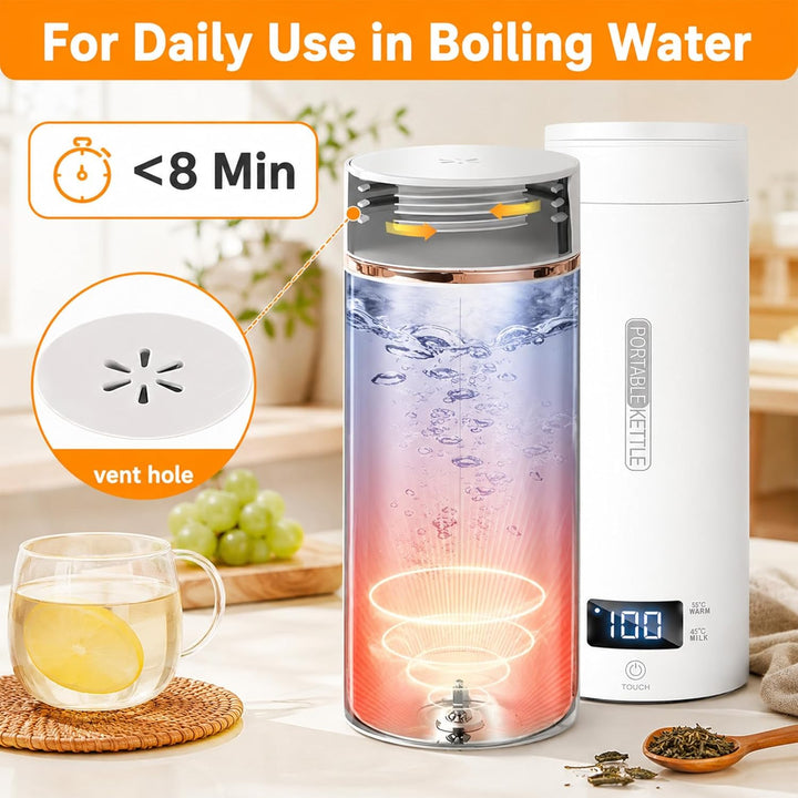 Idota Reisewasserkocher Klein, 400ml Reise wasserkocher mit 4 Temperaturstufen, Mini Reisewasserkoch