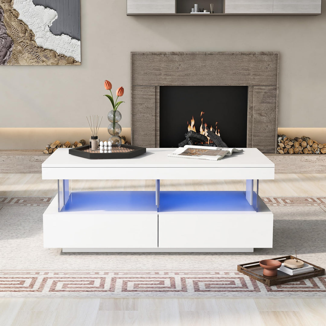 Merax Hochglanz Couchtisch mit LED-Beleuchtung und Acrylplatten – Moderner Sofatisch für Wohnzimmer