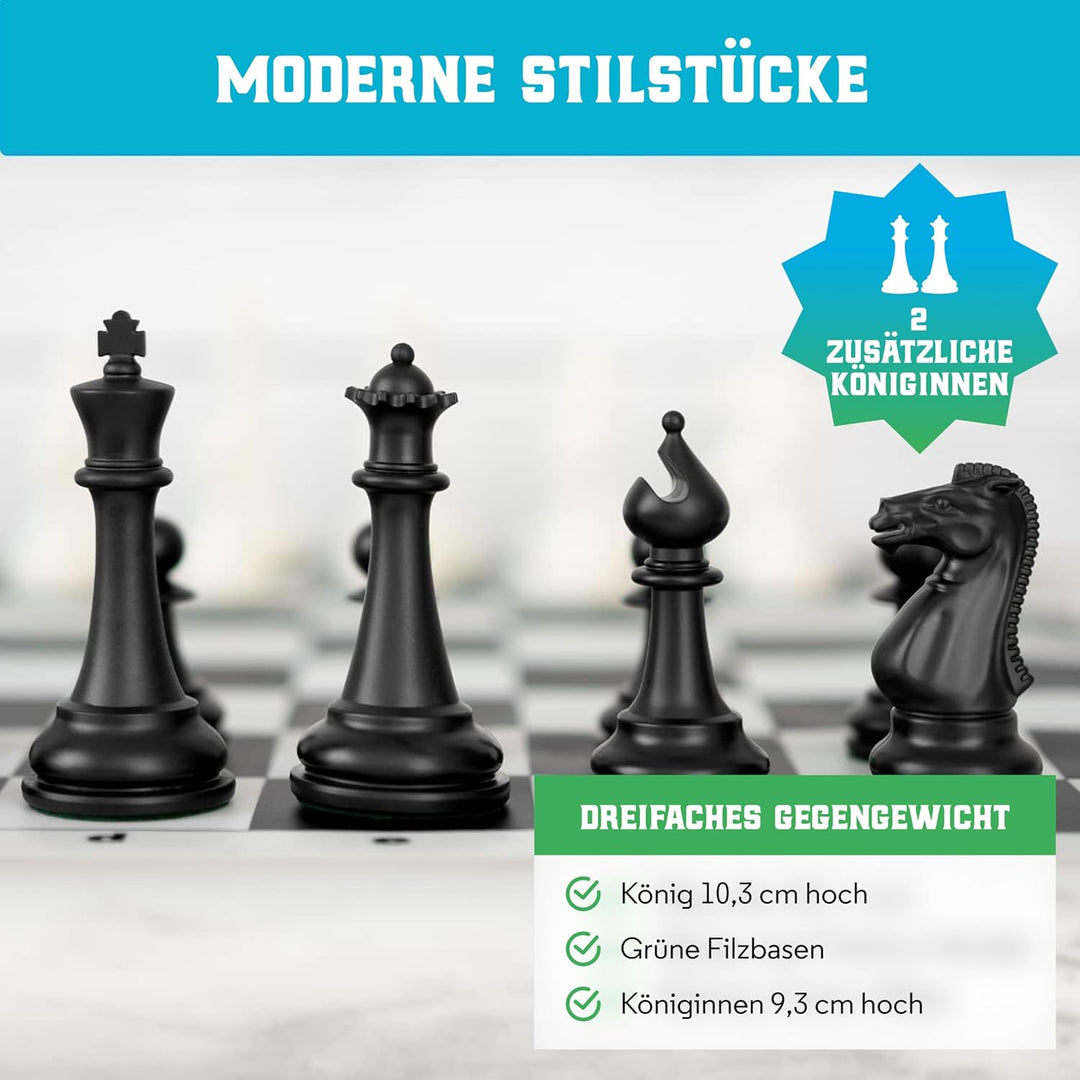 Best Chess Set Ever 3X – Turnierschachset mit 20" Silikonbrett (Patentiert, Beidseitig & Aufrollbar)