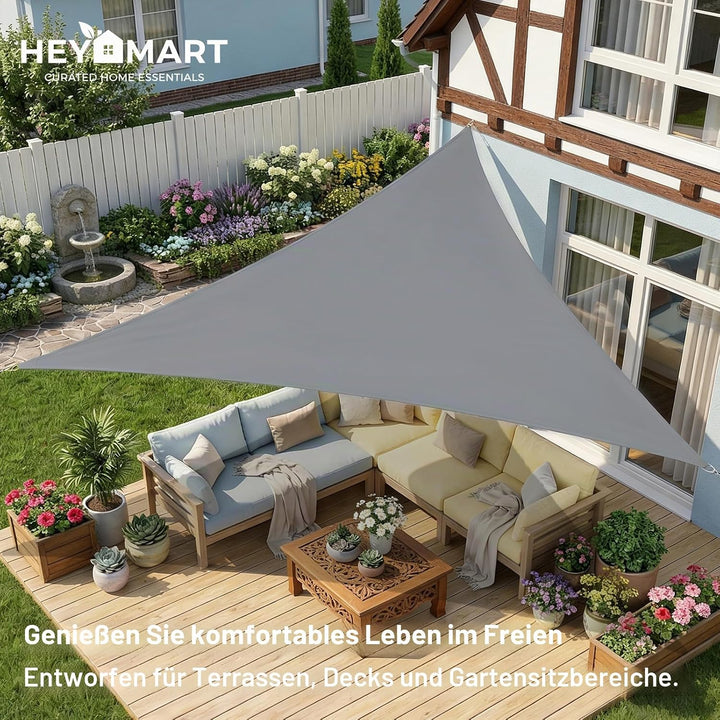 HEYOMART Sonnensegel Dreieck 3,6 x 3,6 x 3,6m Wasserdicht Sonnenschutz inkl Befestigungsseile PES Po