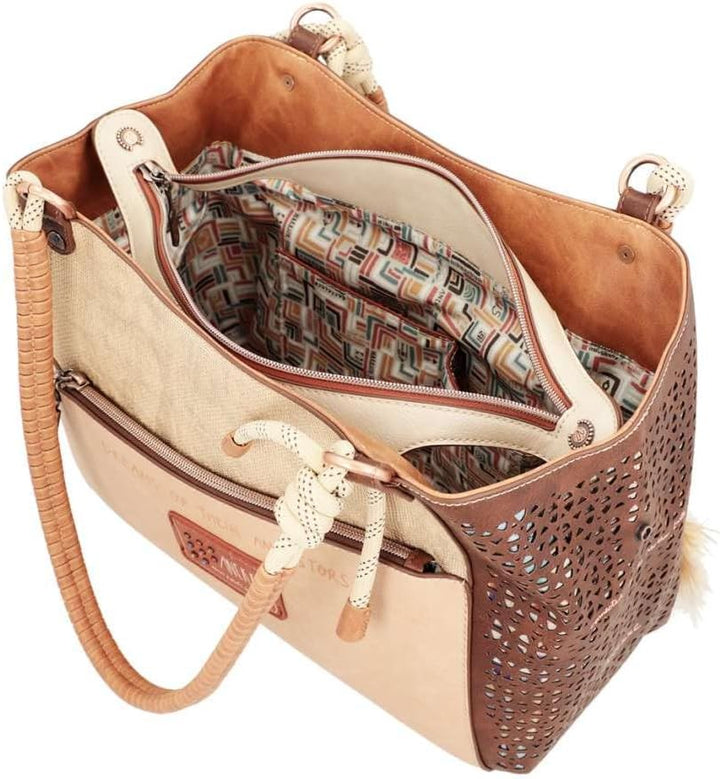 Anekke Damen Tote Tasche Geflochtene Griffe Shopper, bunt