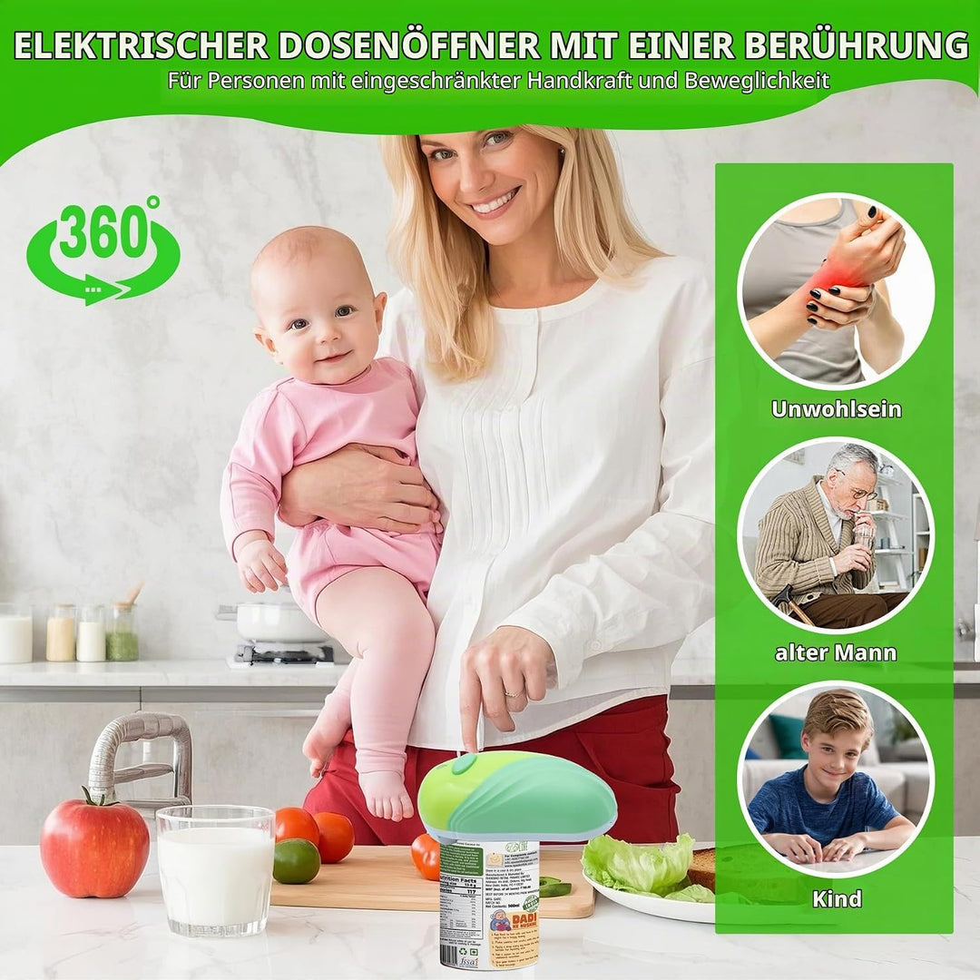 Kwaiffeo Elektrischer Dosenöffner Senioren Küchenhelfer: One Touch Dosenöffner Ohne Scharfe Kanten L