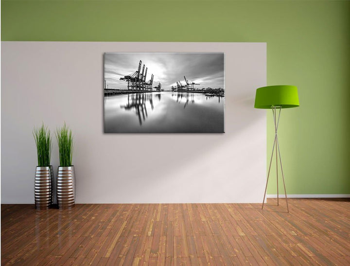 Pixxprint Hafen im Abendschein/Format: 100x70cm / Leinwandbild fertig bespannt Wandbild Kunstdruck,