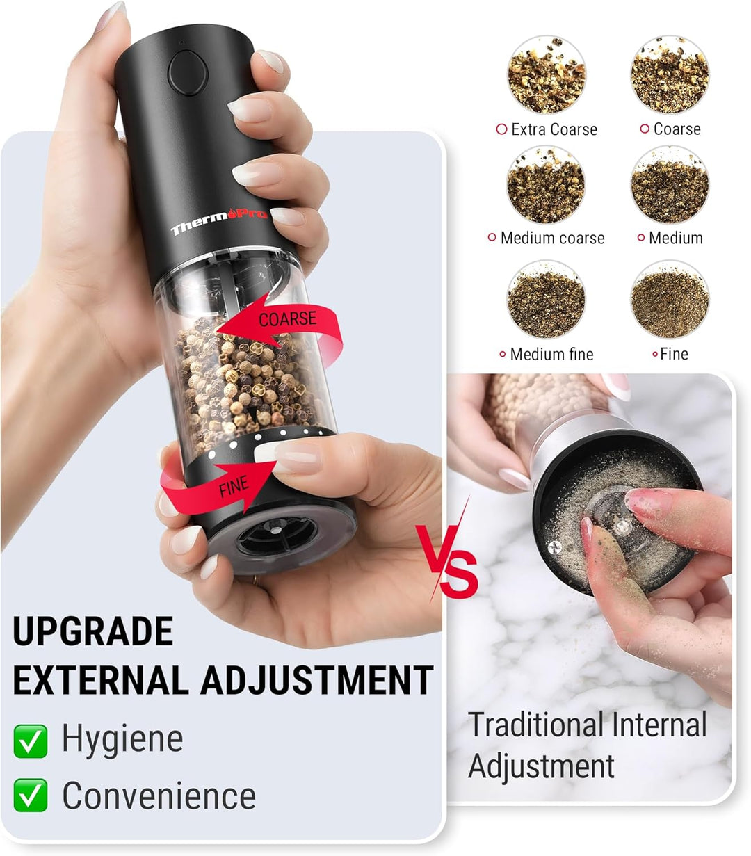 ThermoPro Elektrisches Salz- und Pfeffermühlen-Set, 110 ml, Wiederaufladbar, Automatische Pfeffermüh