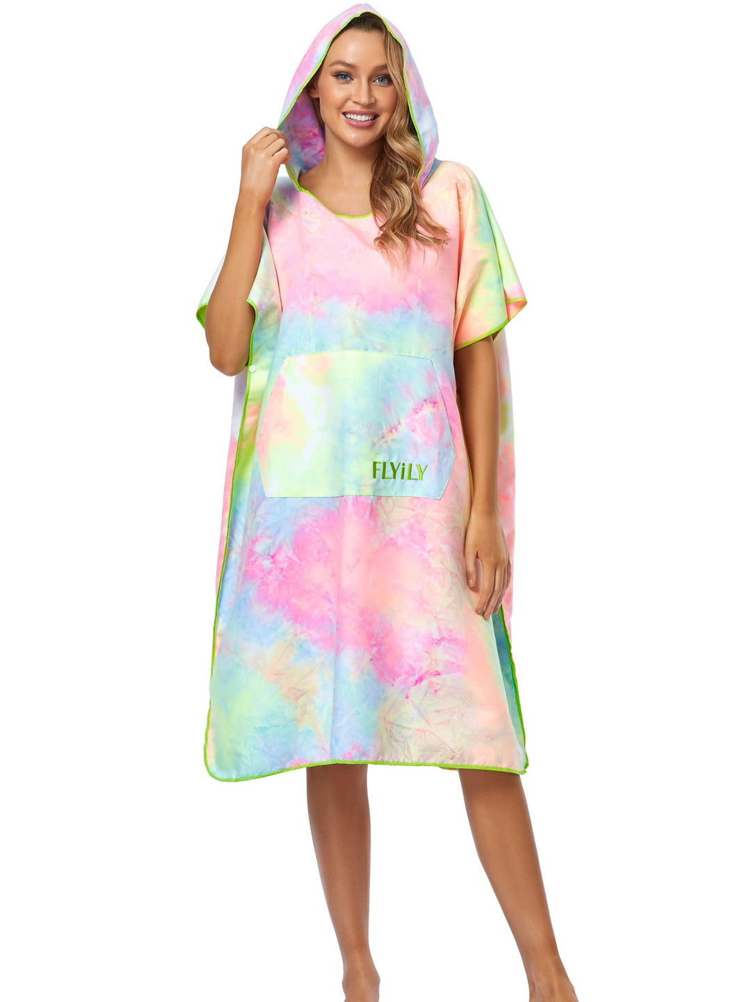 FLYILY Microfaser Surf Poncho Handtuch mit Kapuze Bademantel zum Schwimmen und Strand wechseln Einhe