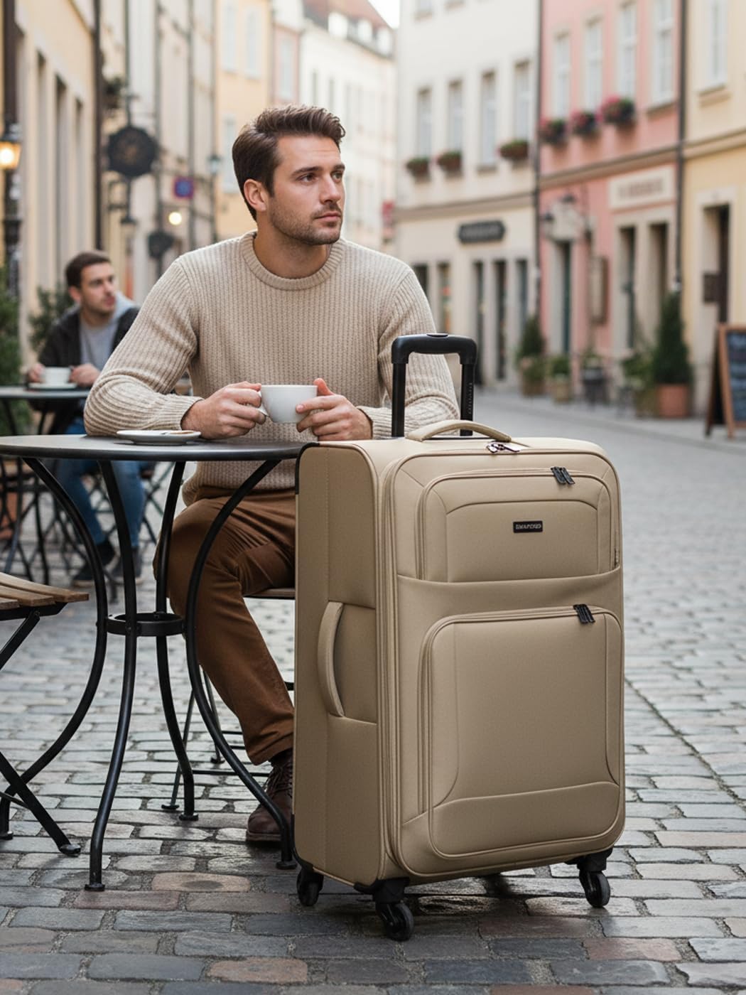SMARTBOX grosser Weichgepäck Check-in Koffer für Damen &amp; Herren Beige L, Beige L