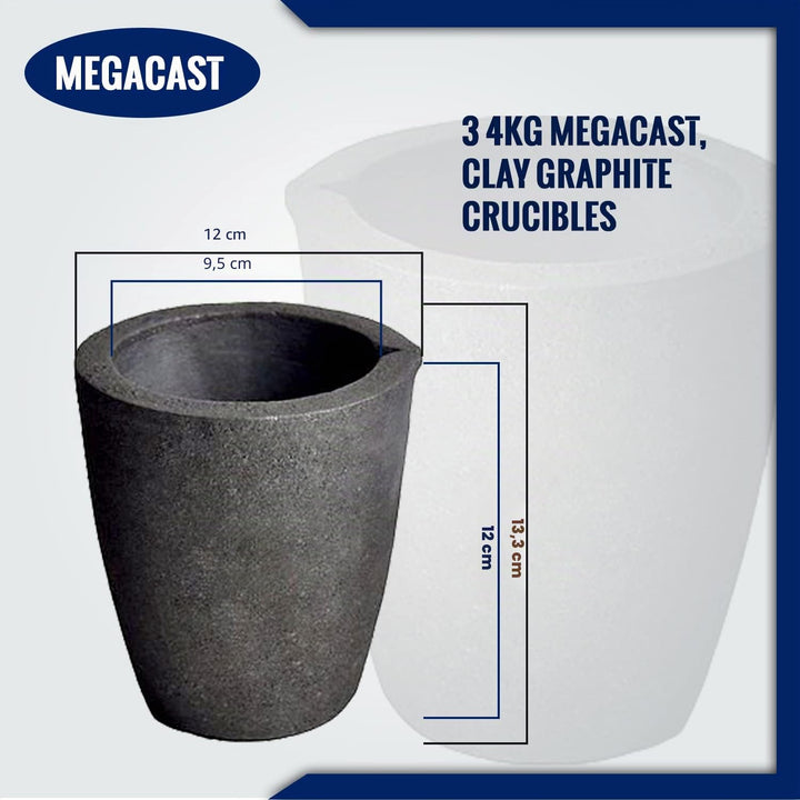 MegaCast, Guss-Tiegel, Graphit-Tiegel mit Ausgiesser, für Ofen, Fackel, Schmelzen, Giessen, Verfeine