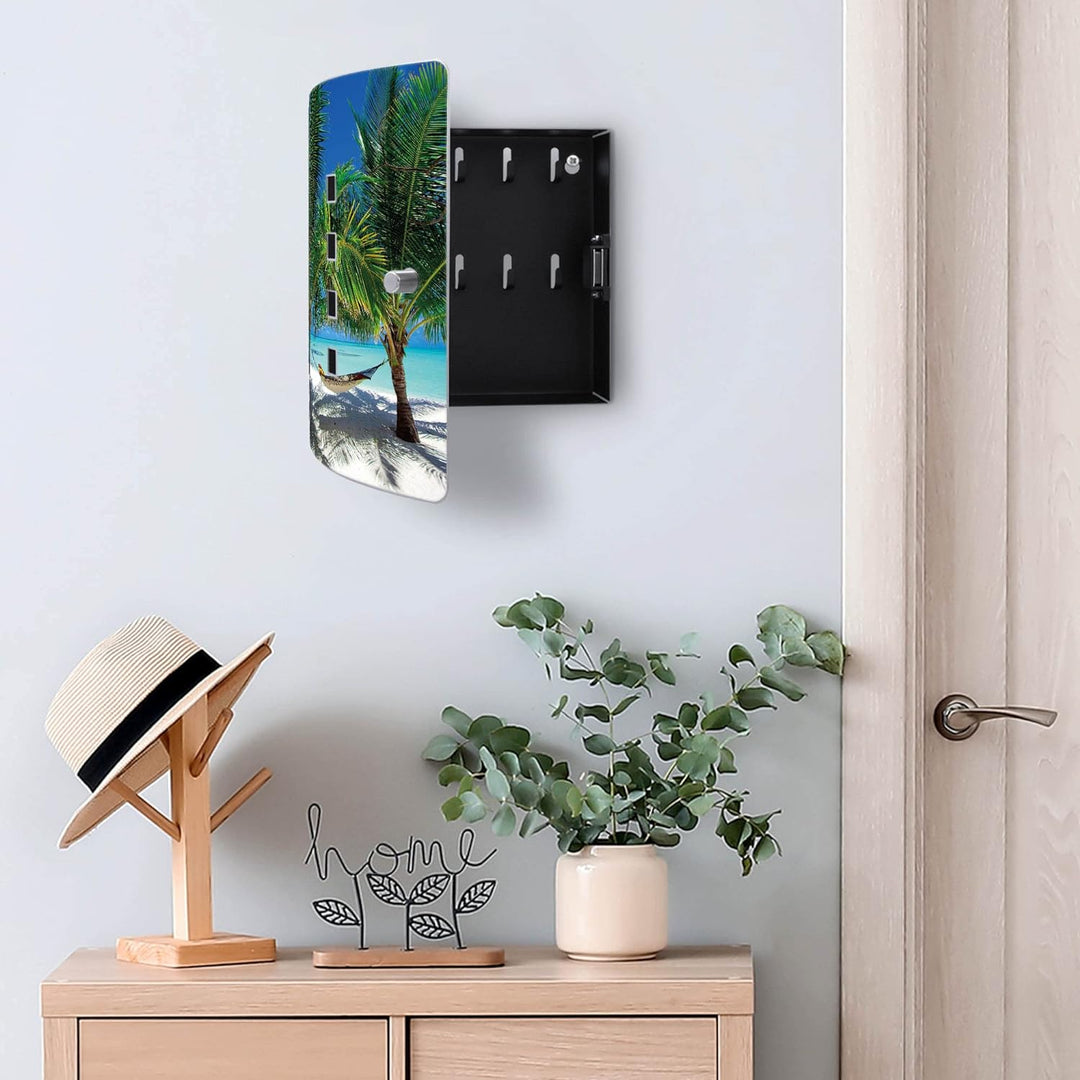 banjado® Design Schlüsselkasten aus Edelstahl mit Motiv Strand für 10 Schlüssel - Schlüsselschrank z