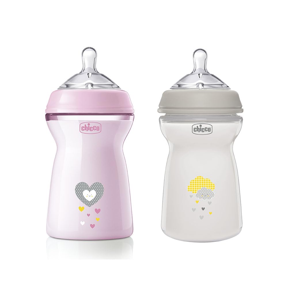 Chicco Natural Feeling Anti-Kolik Babyflasche 6+ Monate, 2 Stück, 330 ml, Babyfläschchen mit Weichem