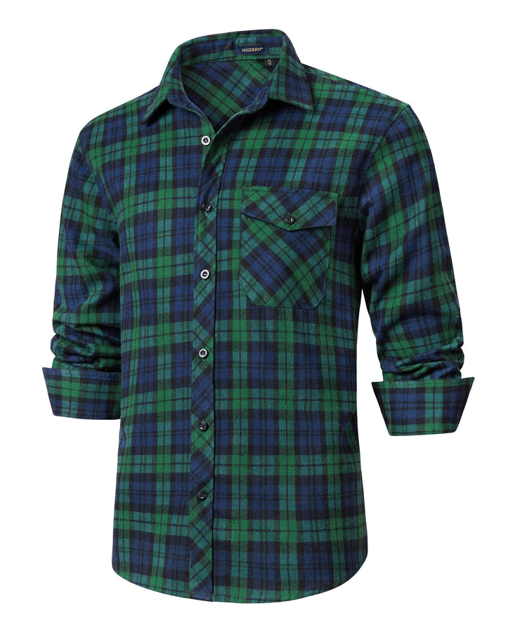 HISDERN Flanellhemd Herren Karierte Hemden Herren Langarm Button Down Baumwolle Holzfällerhemd Regul