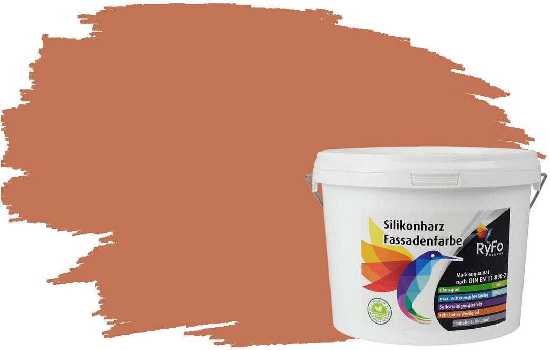 RyFo Colors Silikonharz Fassadenfarbe Lotuseffekt Trend Orangetöne Terracotta 3l - bunte Fassadenfar