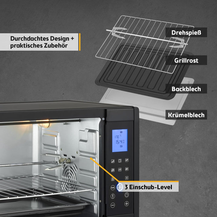 TZS First Austria Minibackofen, 30L, 1600 Watt, Digitalanzeige, kompakter Elektroofen für den Tischg