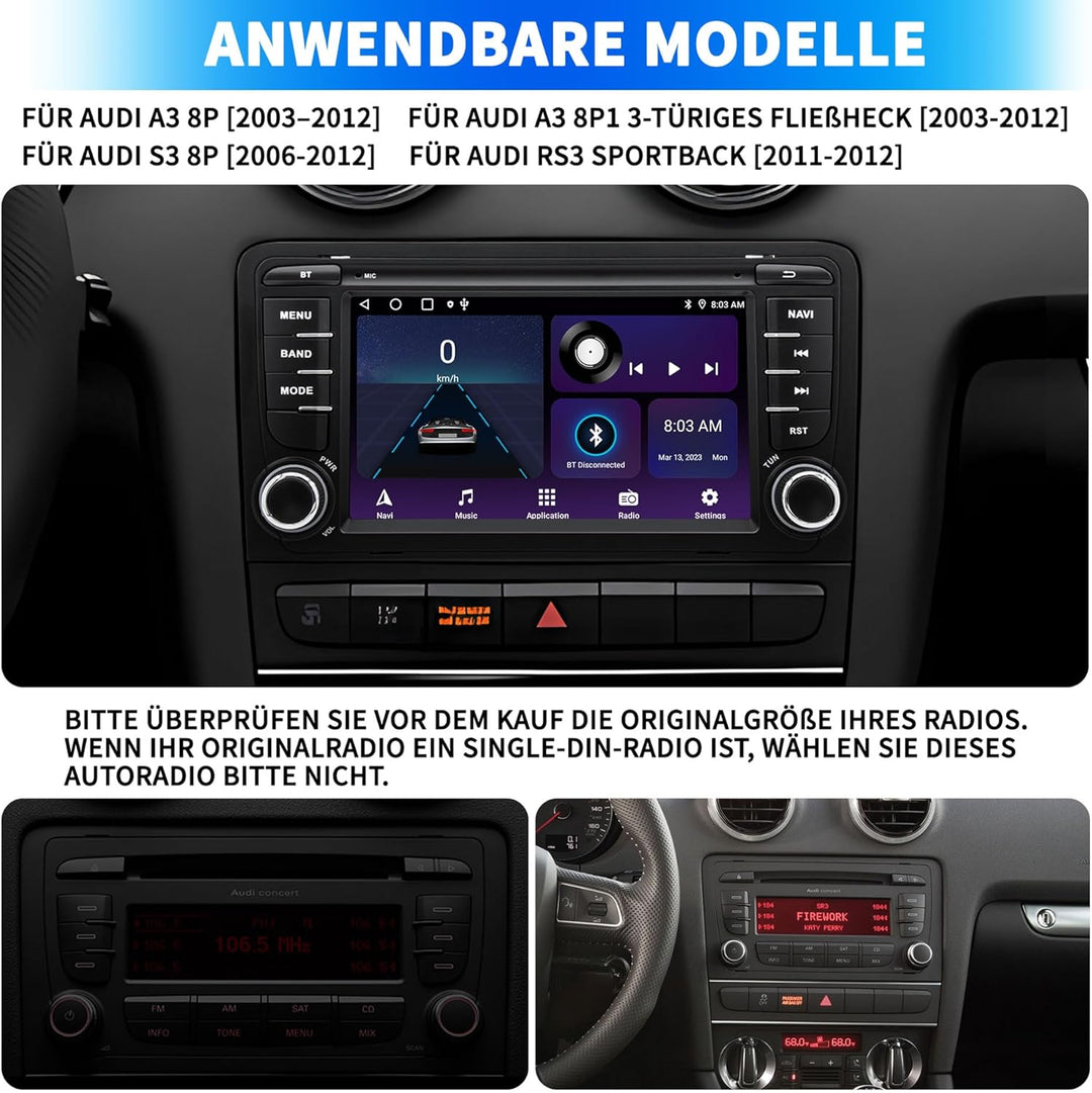 Autoradio für Audi A3 S3 8P RS3 2003 2004 2005 2006 2007 2008 2009 2010 2011 2012, Android 12 System