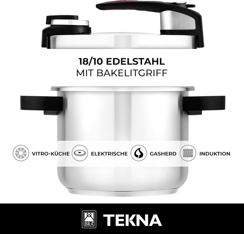 BRA Tekna Schnellkochtopf-Set, Edelstahl, grau, 24 cm, 7+4 Liter