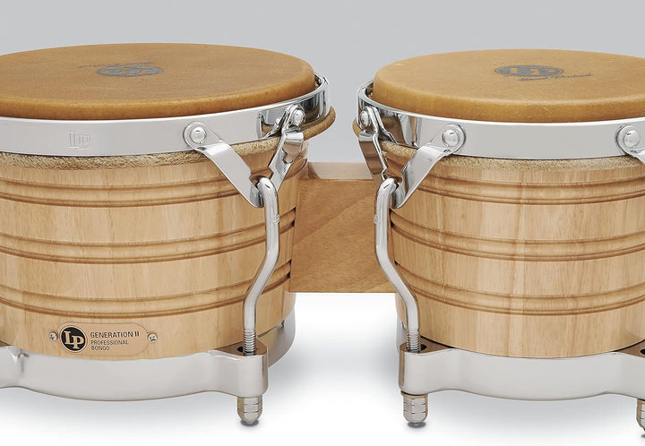 LP Latin Percussion LP813600 Generation II Wood Bongo Natural Chrome Hardware Traditional Rims Natur