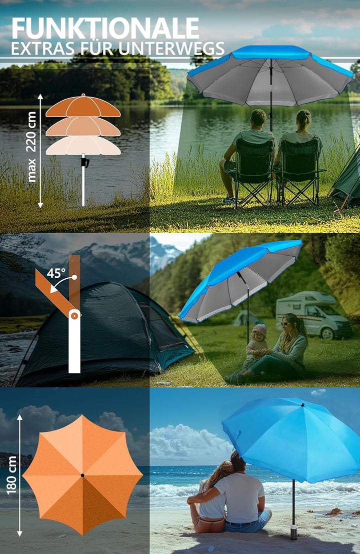4smile Sonnenschirm Strand SunnyJoy Ø 160 cm, 3er Set - Strandschirm mit UV Schutz 50+, inkl. Sonnen