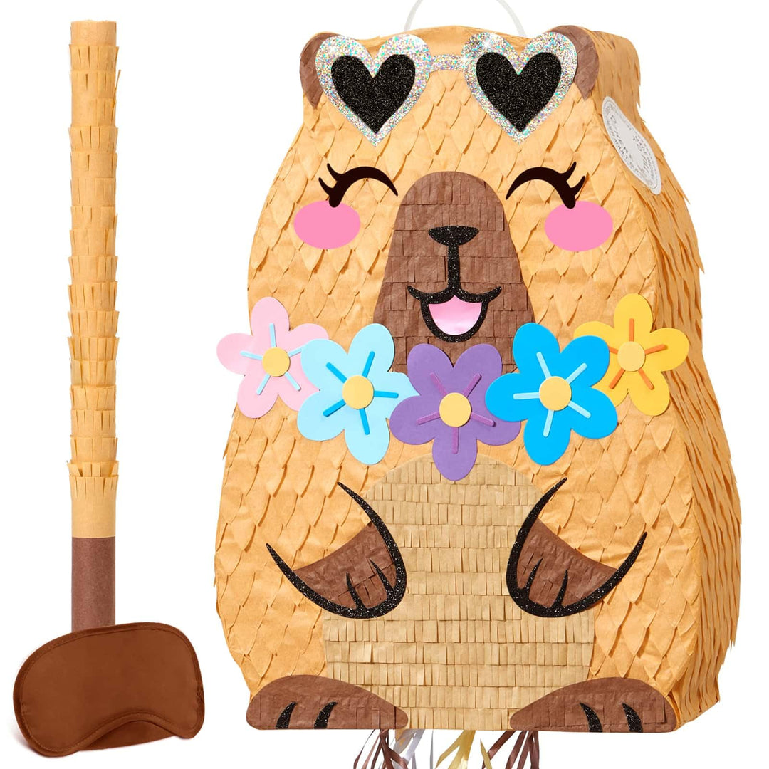 WERNNSAI Capybara Piñata – Tierische Partyspiele Kindergeburtstage Capybara Piñata mit Stock Augenbi