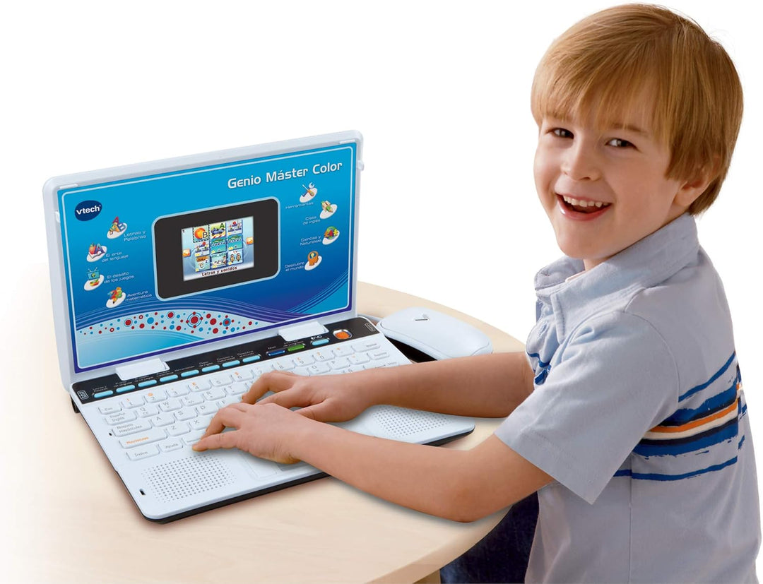 VTech Genio Zweisprachiger Master, Laptop für Kinder, Bildschirm, unterrichtet Vokabeln, Mathematik,