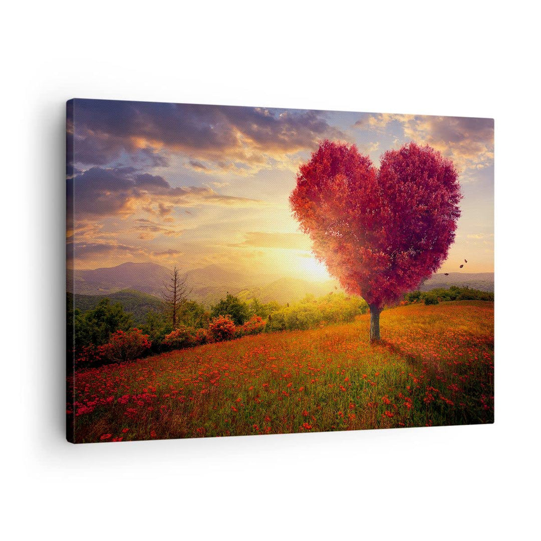 Bilder auf Leinwand Baum Wiese Blume Leinwandbild mit Rahmen 70x50cm Wandbilder Dekoration Wohnzimme