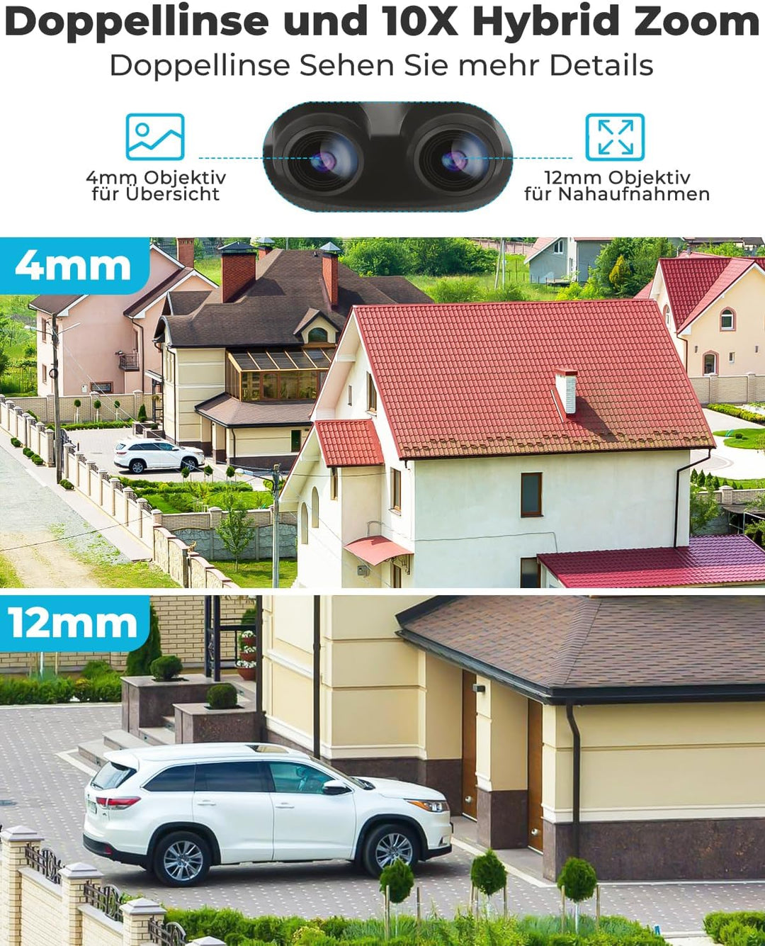 GENBOLT [10X Hybridzoom 2.5K POE WLAN Überwachungskamera | 24/7 Daueraufzeichnung,360° Überwachungsk