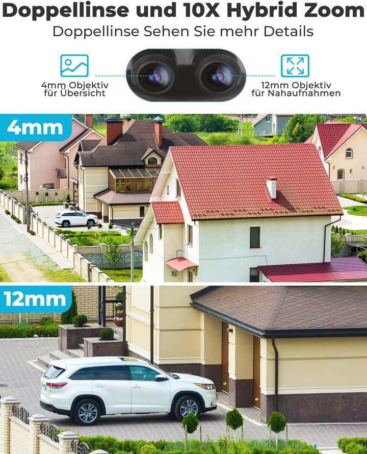 GENBOLT [10X Hybridzoom 2.5K POE WLAN Überwachungskamera | 24/7 Daueraufzeichnung,360° Überwachungsk