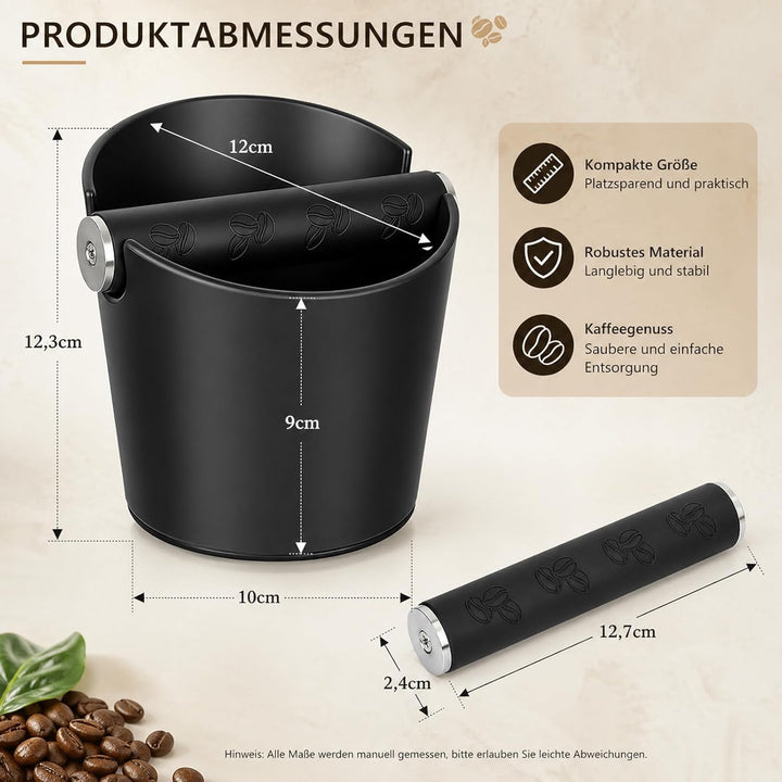 Klopfbehälter mit Barista-Bürste, Kaffeesatz-Auffangbehälter für Siebträger, stossdämpfendes Design,