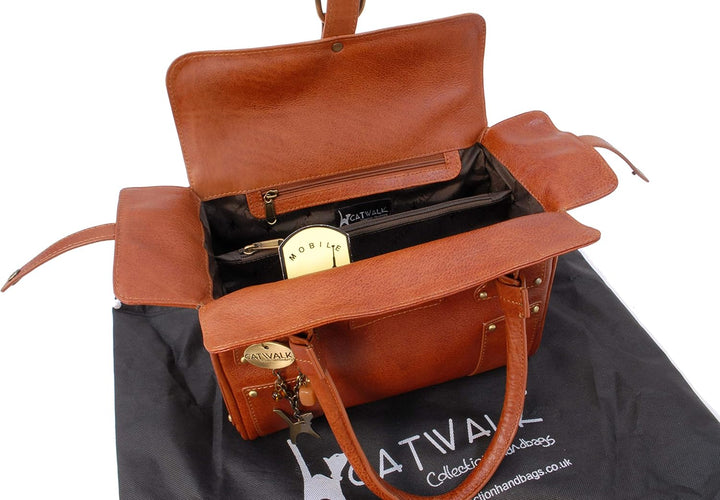 Catwalk Collection Handbags - Leder - Umhängetasche/Ledertragetasche/Henkeltasche - CLAUDIA Hellbrau