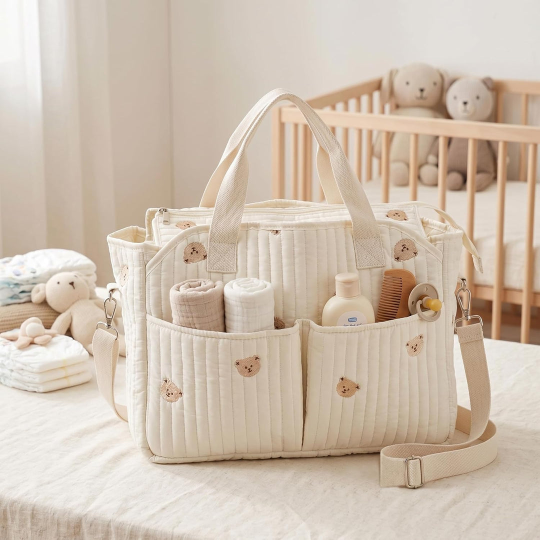 Babytasche, Kliniktasche, geräumige Wickeltasche mit vielen Fächern, weicher Pfirsichhaut-Samt, 42 x