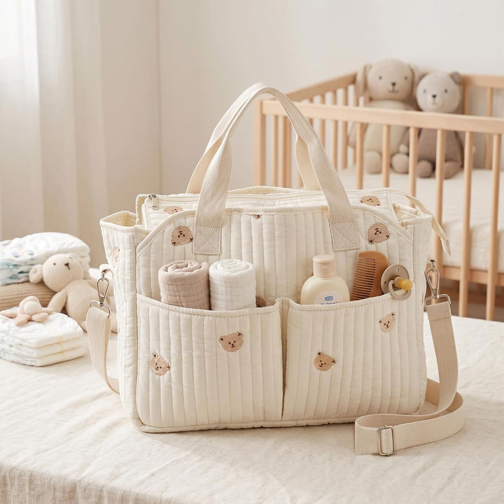 Babytasche, Kliniktasche, geräumige Wickeltasche mit vielen Fächern, weicher Pfirsichhaut-Samt, 42 x