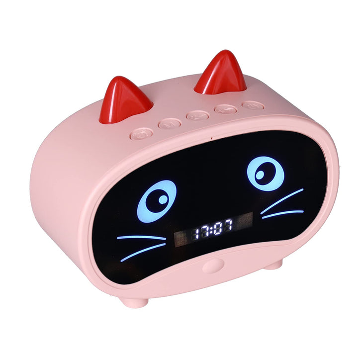 Topiky Digitaler Wecker-Lautsprecher, Cartoon-Katzen-Wecker mit Temperaturanzeige, Dual-Wecker, Blue