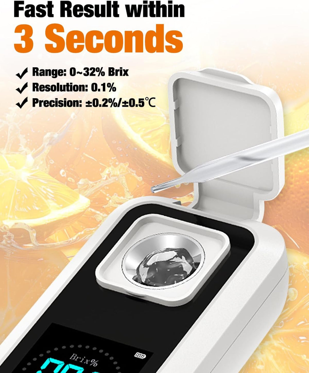 Digitaler Brix Refraktometer, Zucker Refraktometer Bereich 0-32% Brix ±0.2% Präzision Automatische T